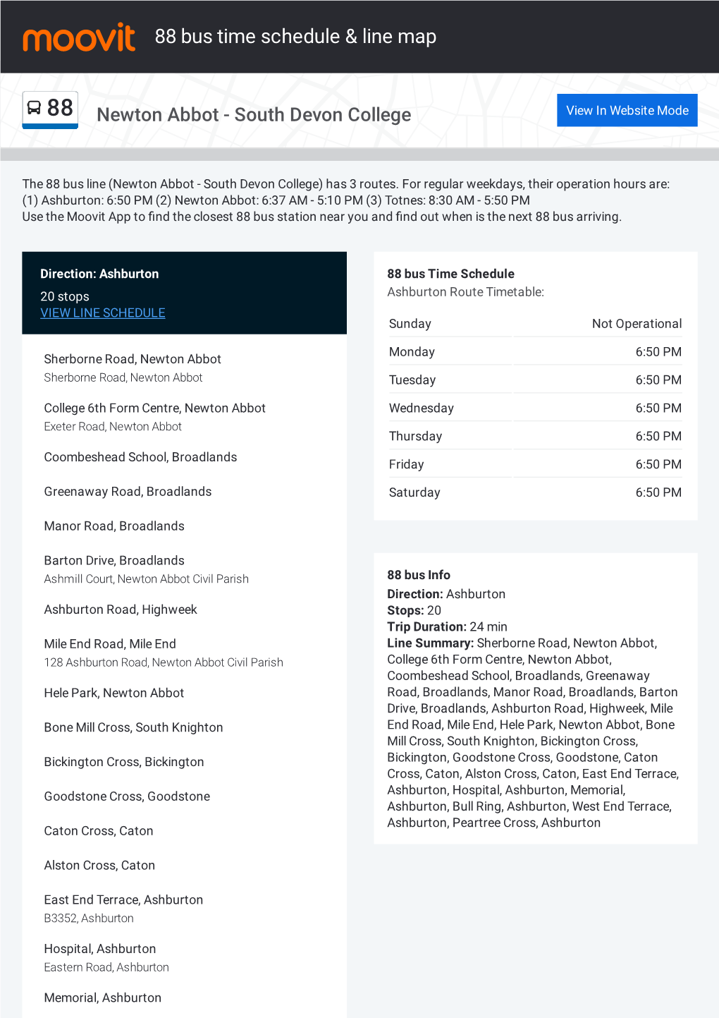 88 Bus Time Schedule & Line Route