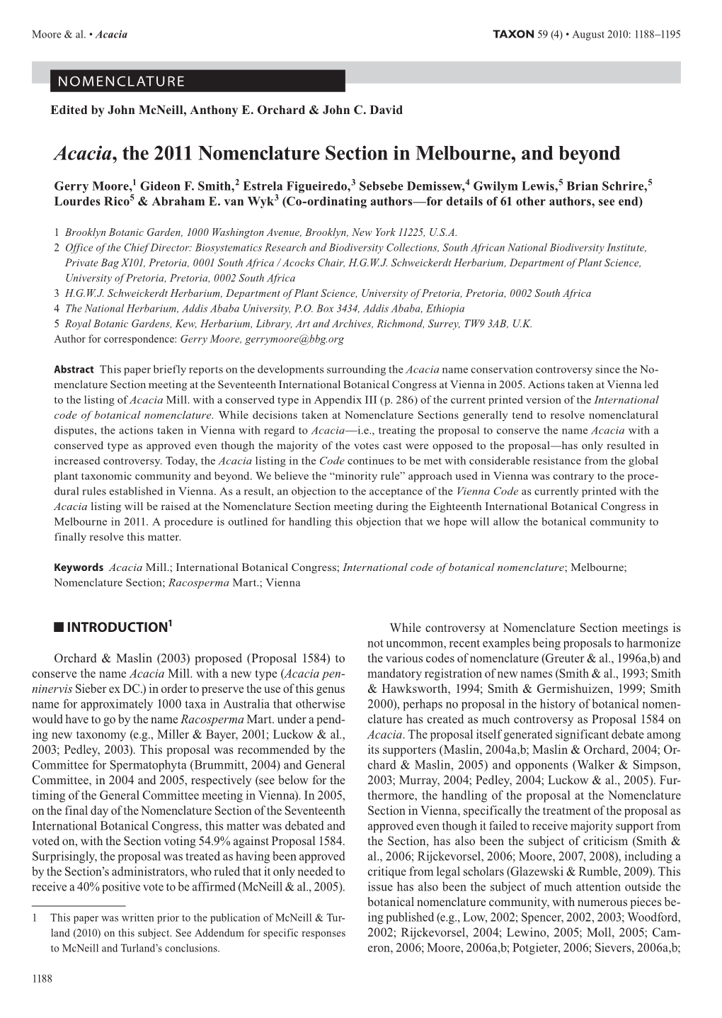 Acacia, the 2011 Nomenclature Section in Melbourne, and Beyond