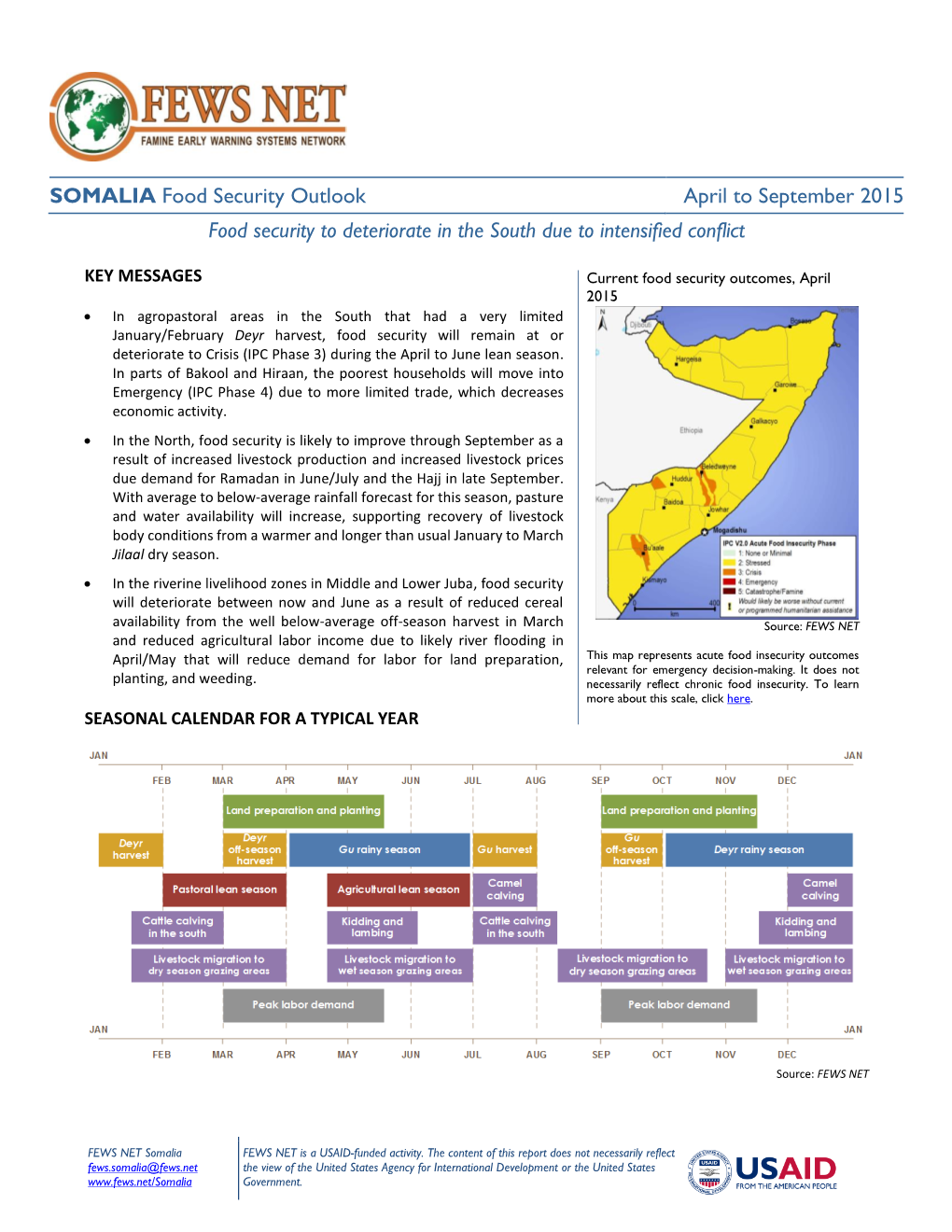 SOMALIA Food Security Outlook April to September 2015