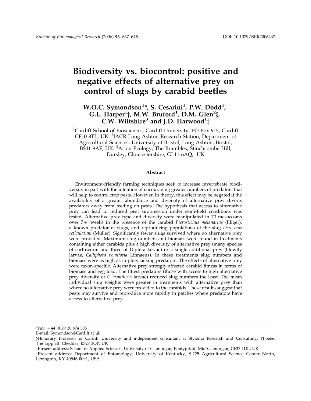 Positive and Negative Effects of Alternative Prey on Control of Slugs by Carabid Beetles