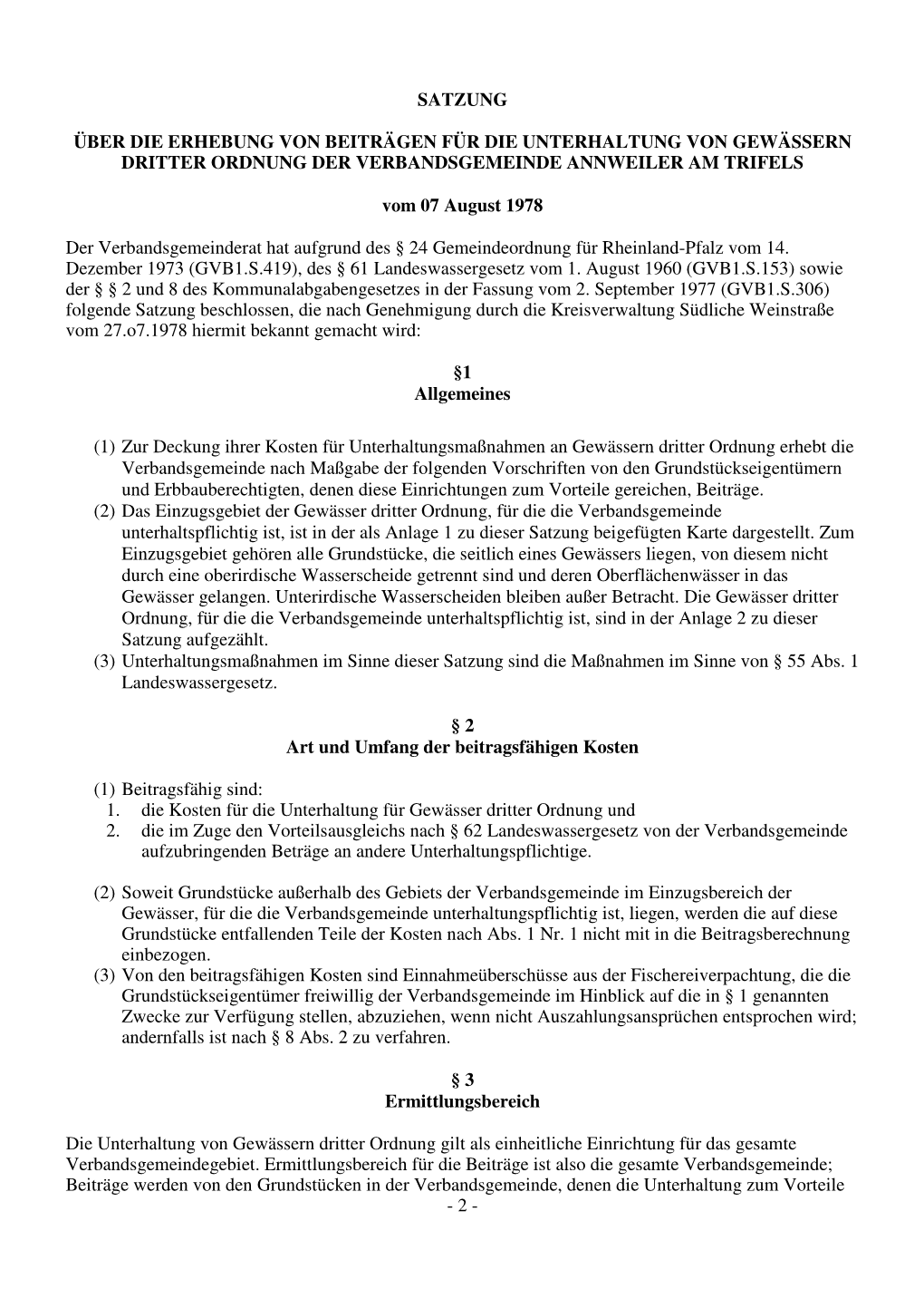 Verbandsgemeinde Beitragssatzung Unterhaltung Von Gewässer