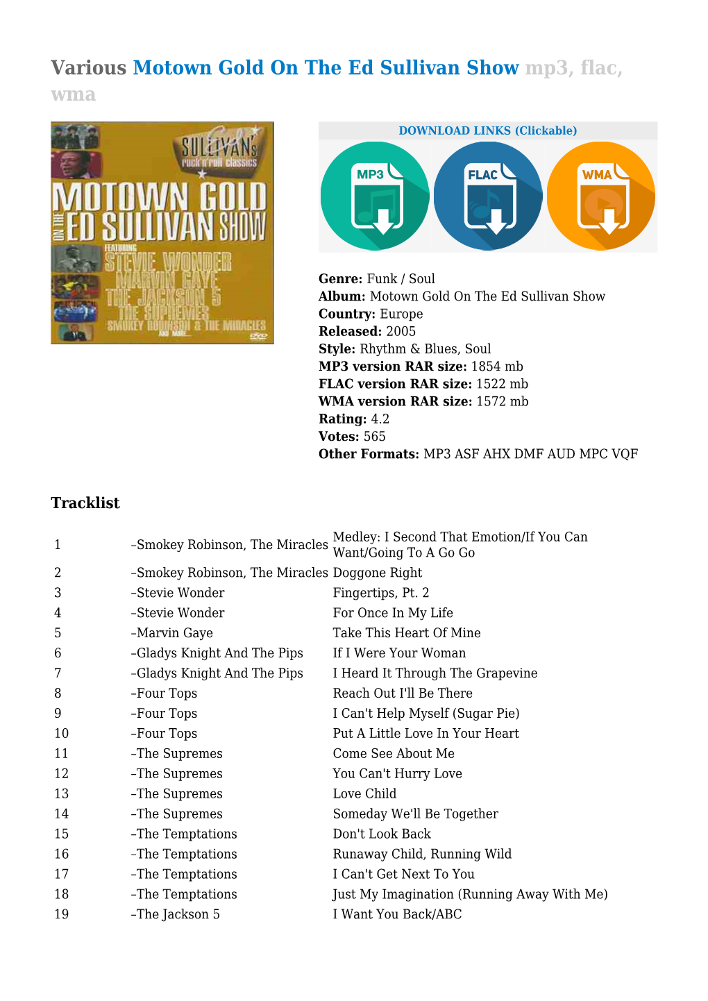 Various Motown Gold on the Ed Sullivan Show Mp3, Flac, Wma