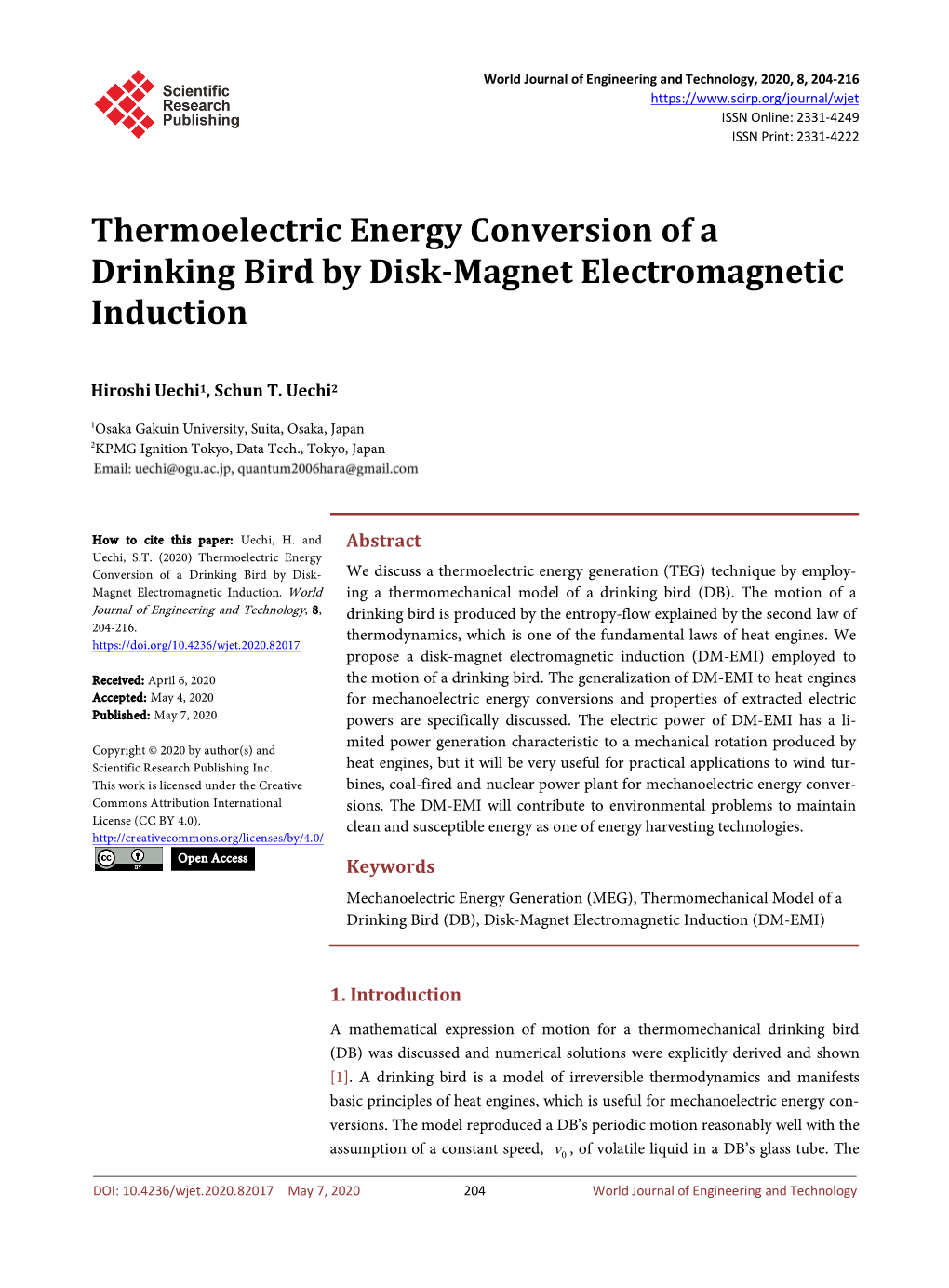 Thermoelectric Energy Conversion of a Drinking Bird by Disk-Magnet Electromagnetic Induction