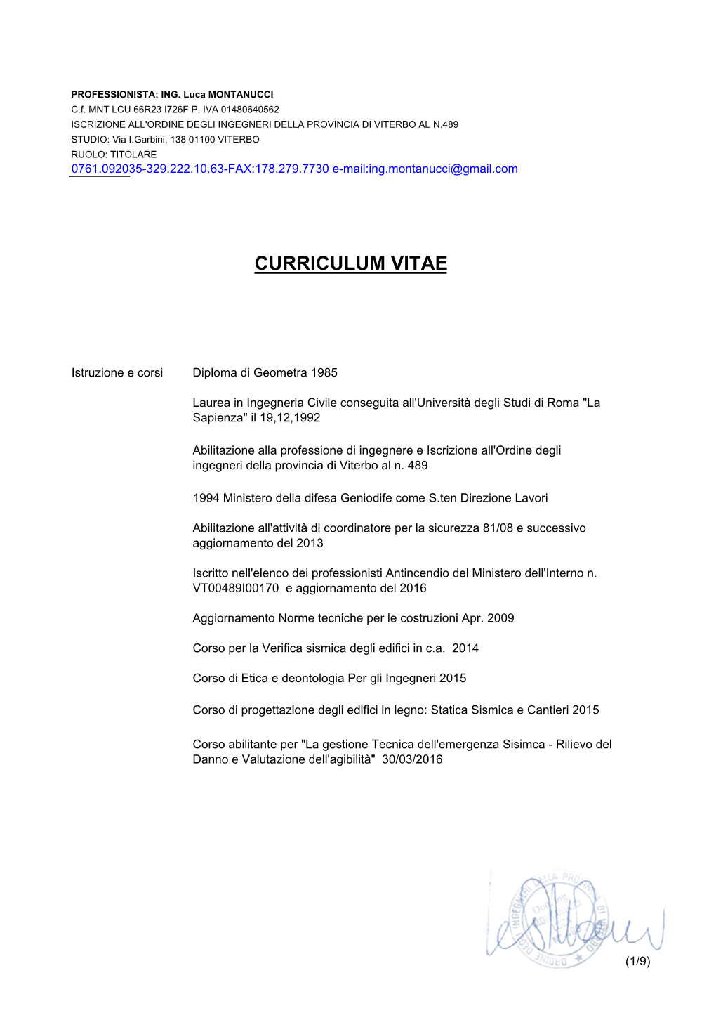 Curriculum GENERALE