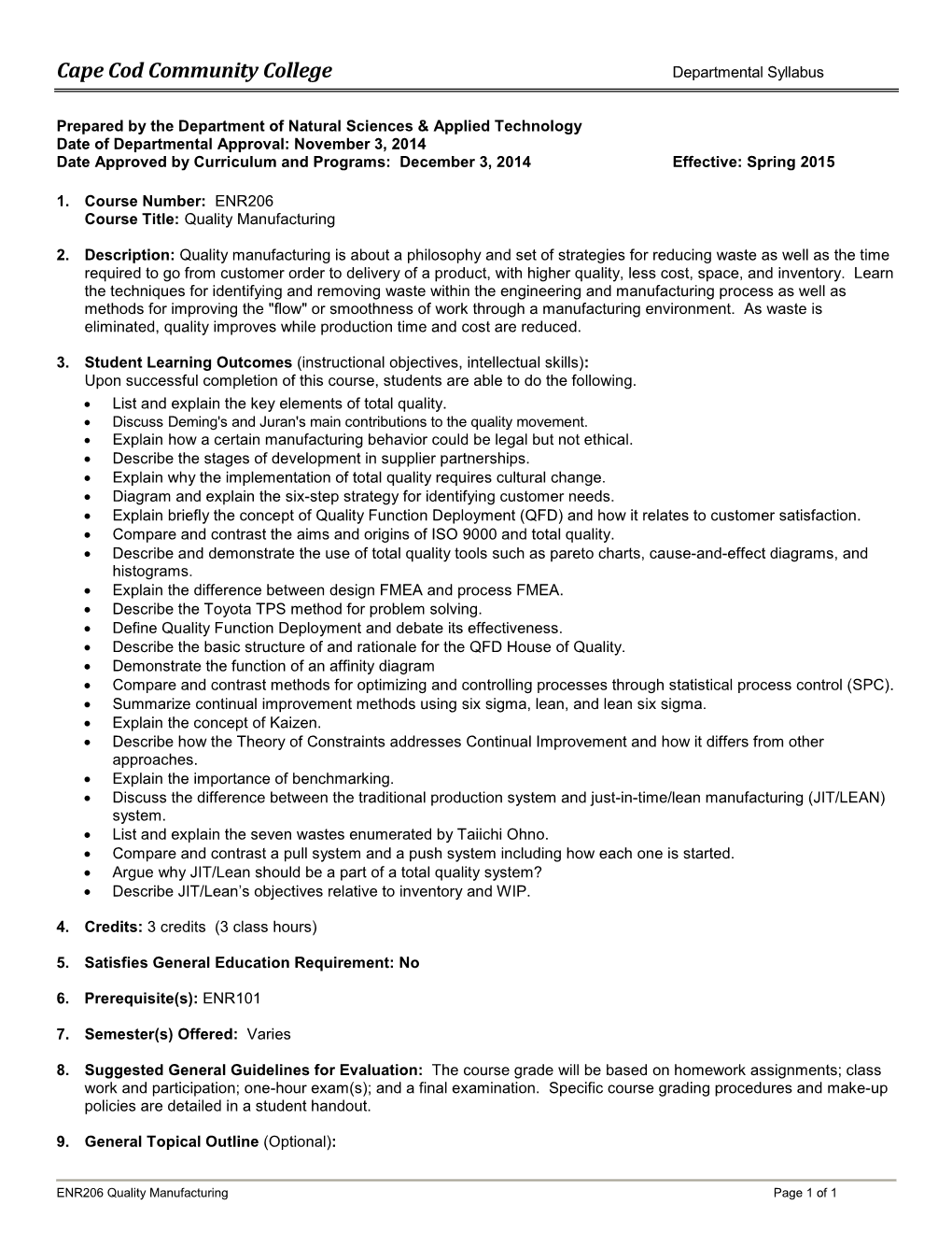 ENR206 Quality Manufacturing Page 1 of 1