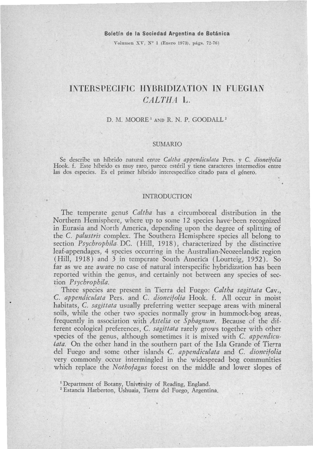 Interspecific Hybridization in Feegian Caltiia L