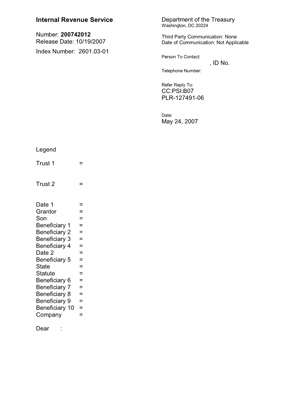 Internal Revenue Service Department of the Treasury Washington, DC 20224