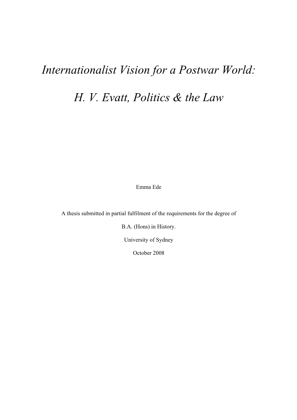 Internationalist Vision for a Postwar World