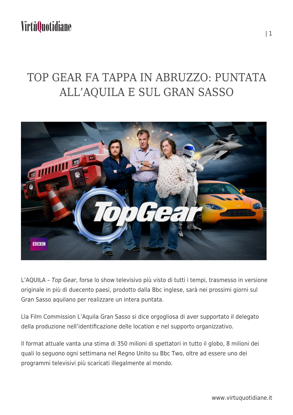Top Gear Fa Tappa in Abruzzo: Puntata All’Aquila E Sul Gran Sasso