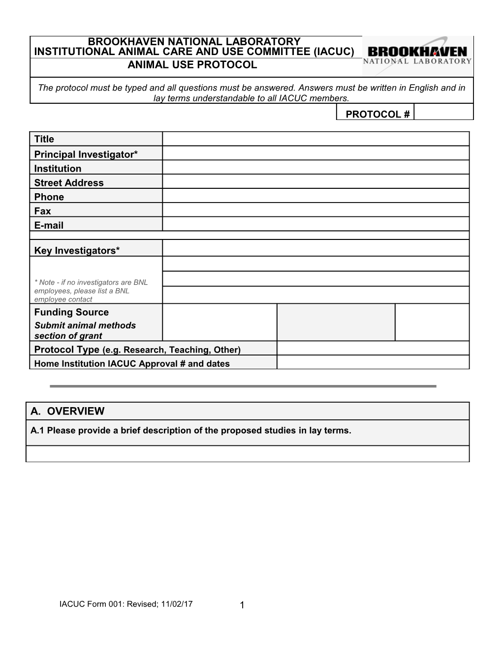 Instructions for Completing the Animal Use Protocol Form