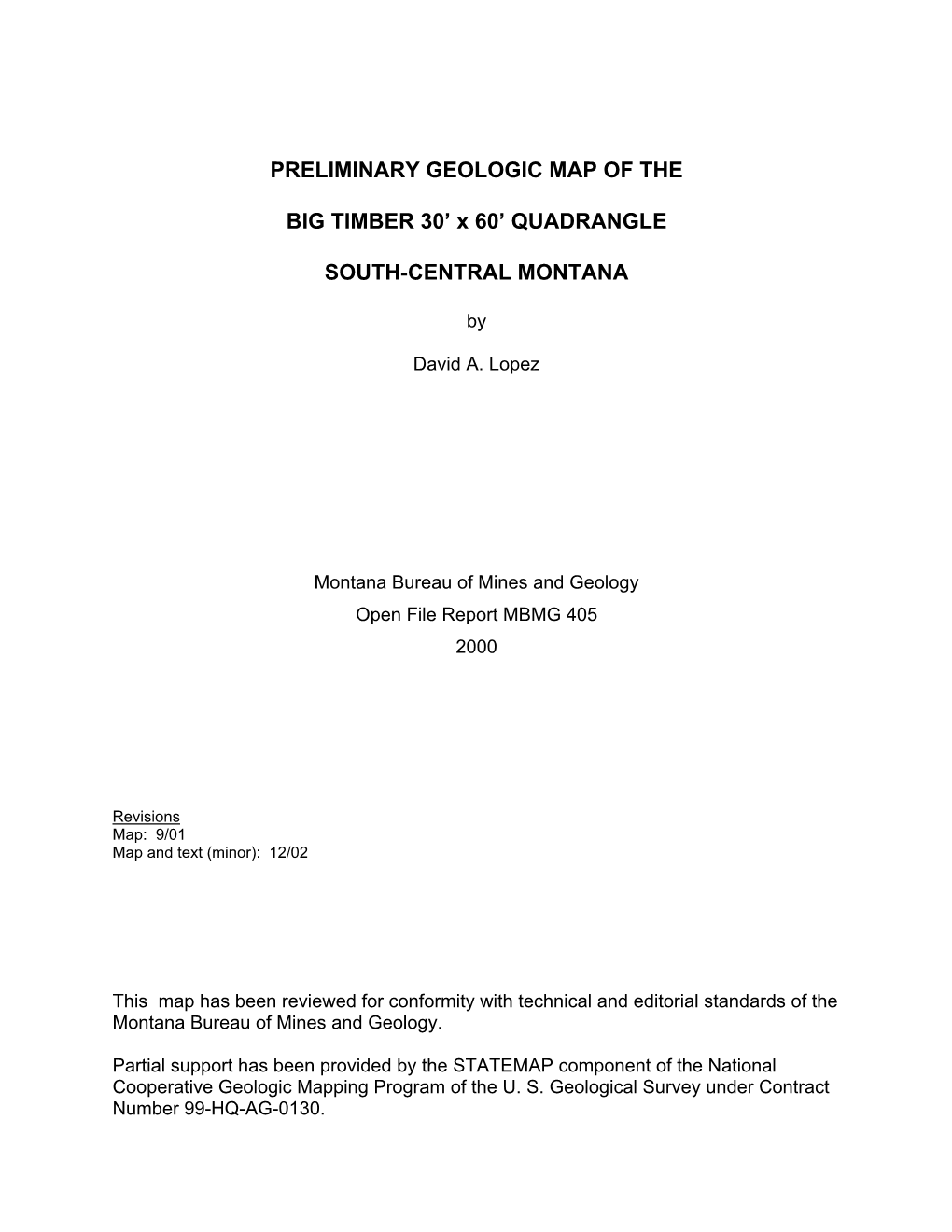 PRELIMINARY GEOLOGIC MAP of the BIG TIMBER 30' X 60