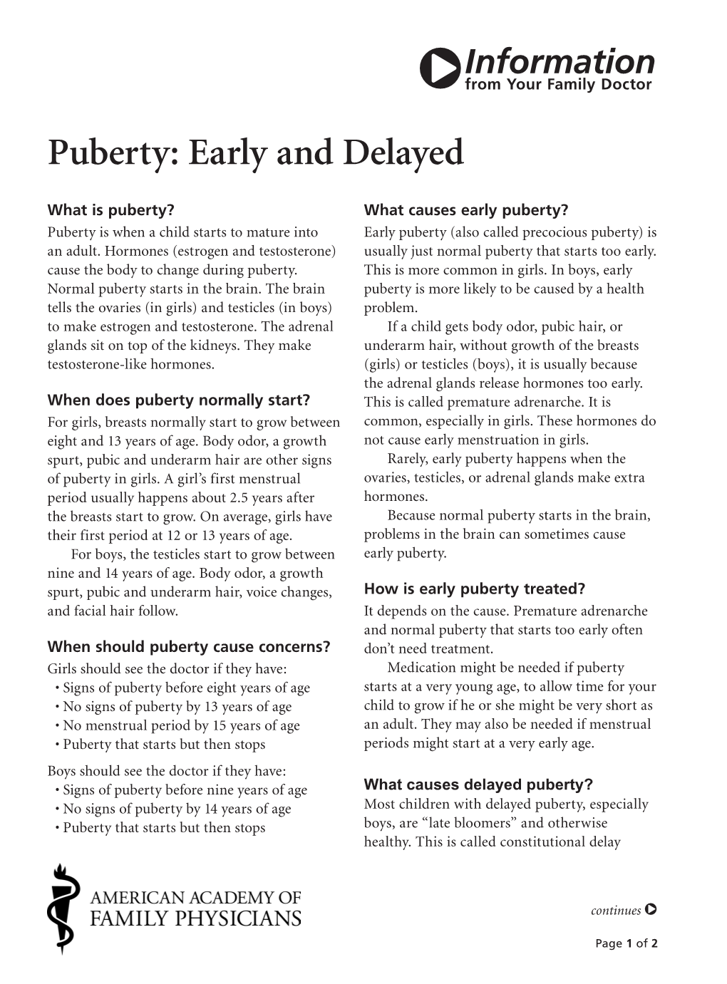 Puberty: Early and Delayed