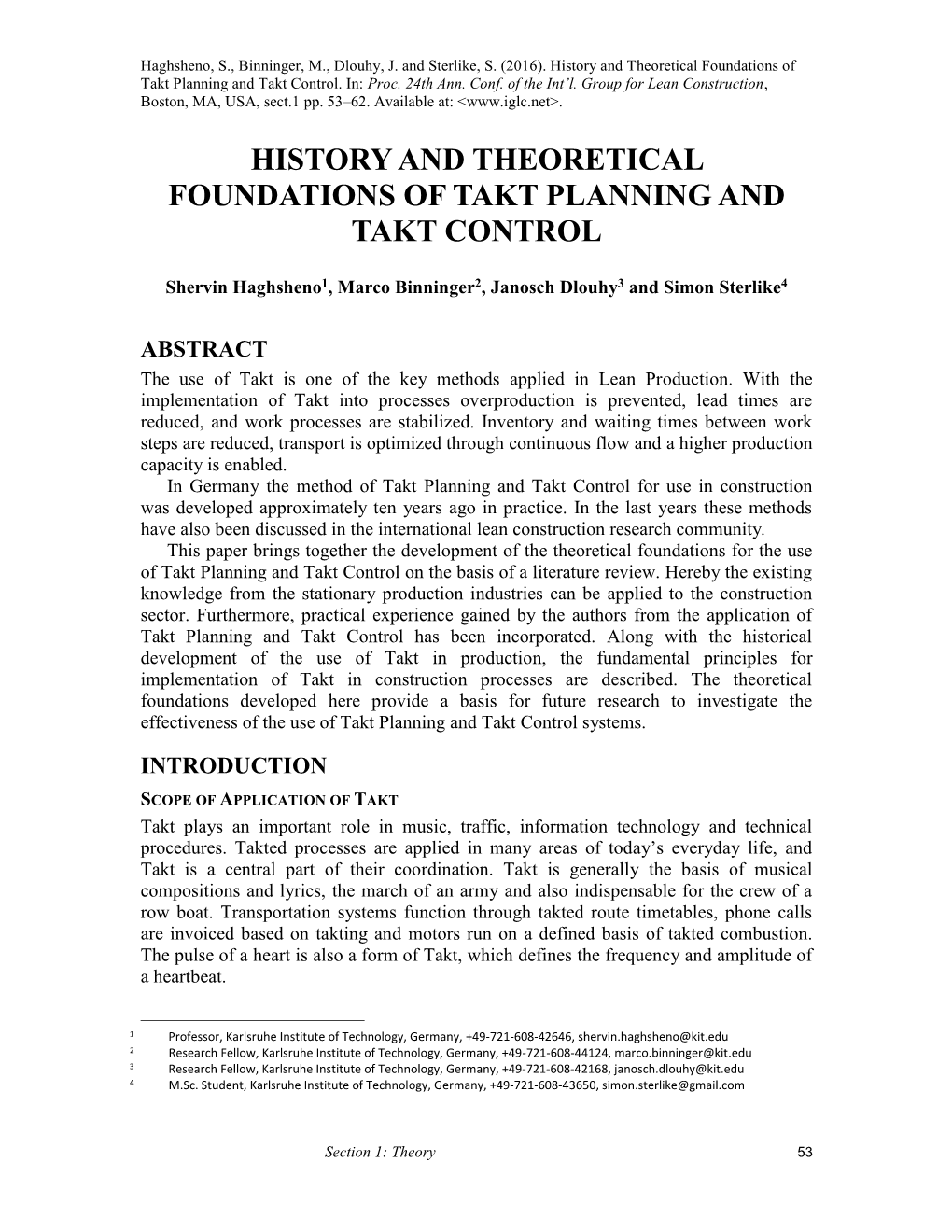 History and Theoretical Foundations of Takt Planning and Takt Control