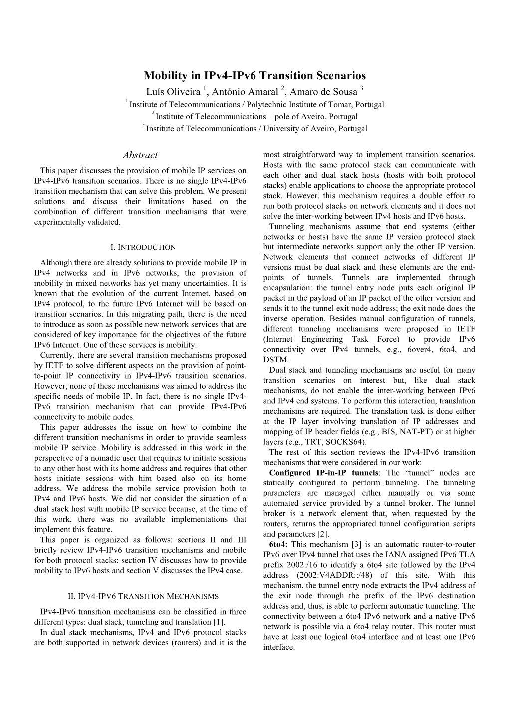 Mobility in Ipv4-Ipv6 Transition Scenarios