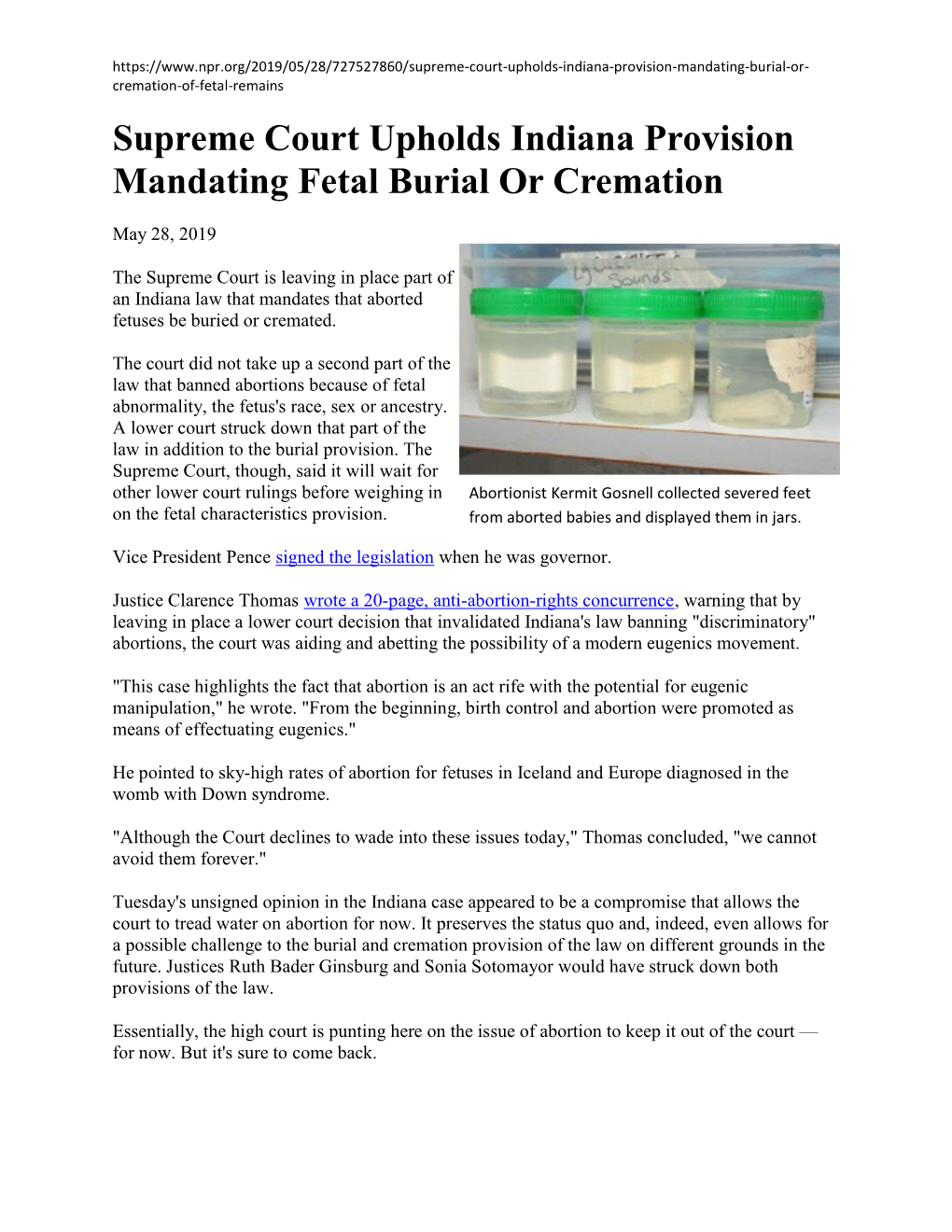 Supreme Court Upholds Indiana Provision Mandating Fetal Burial Or Cremation