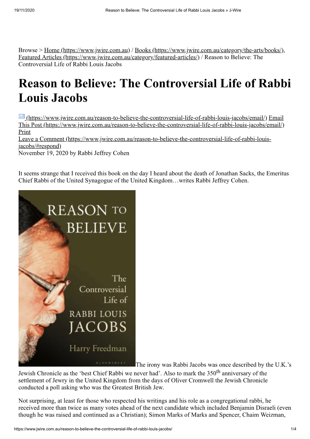 The Controversial Life of Rabbi Louis Jacobs » J-Wire