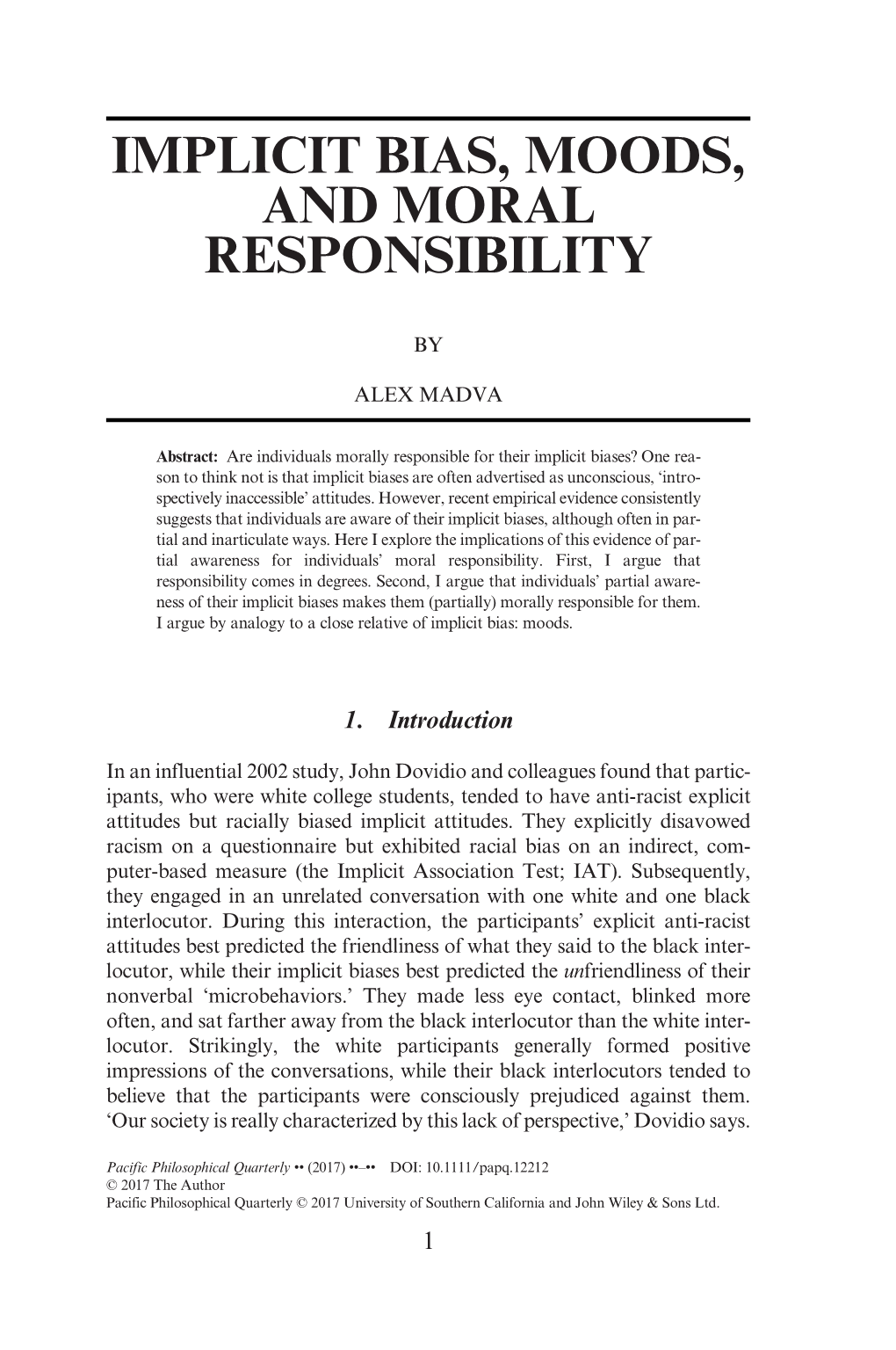 Implicit Bias, Moods, and Moral Responsibility