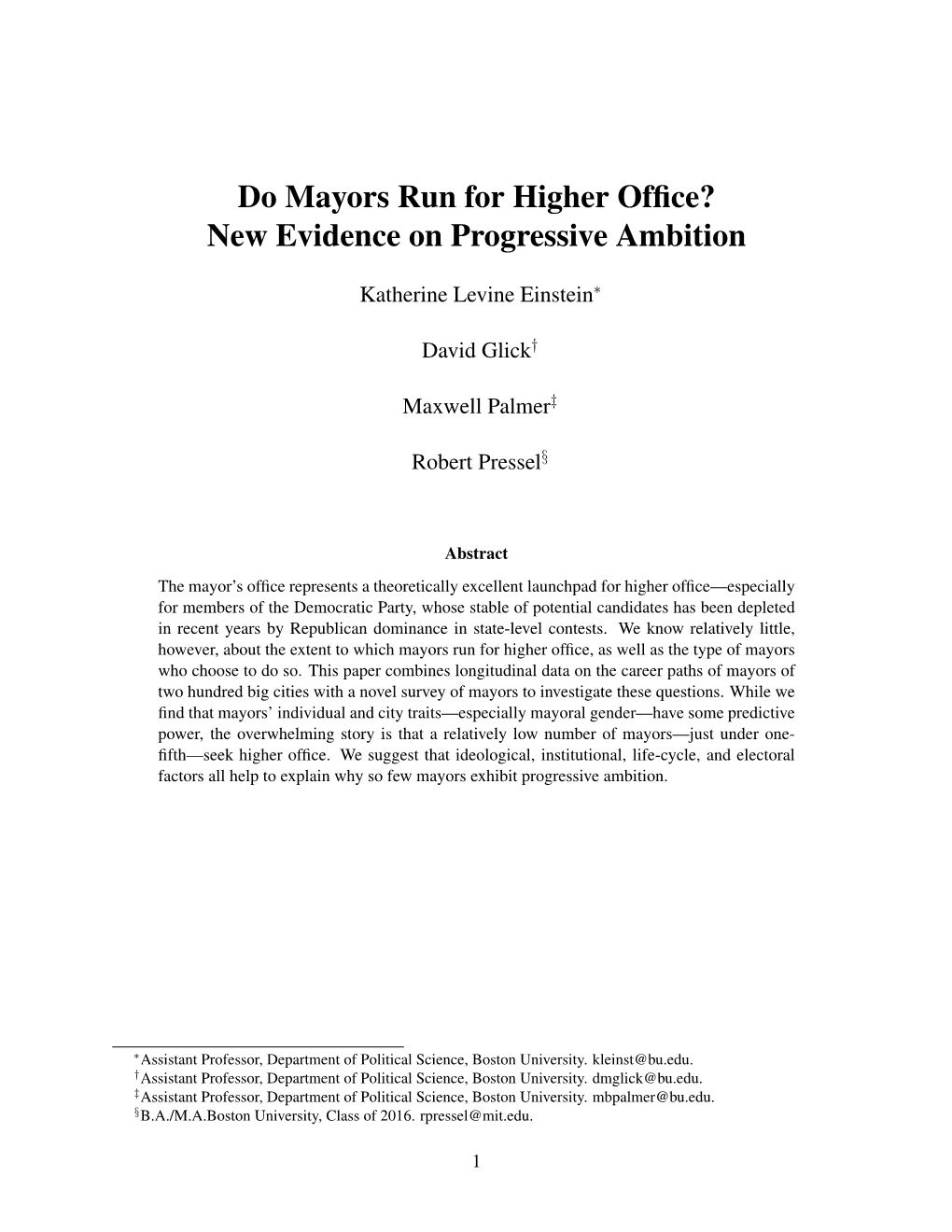 Do Mayors Run for Higher Office?