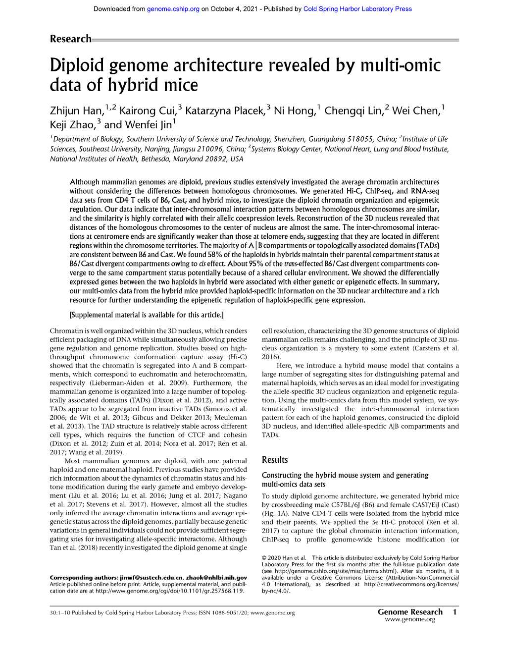 Diploid Genome Architecture Revealed by Multi-Omic Data of Hybrid Mice