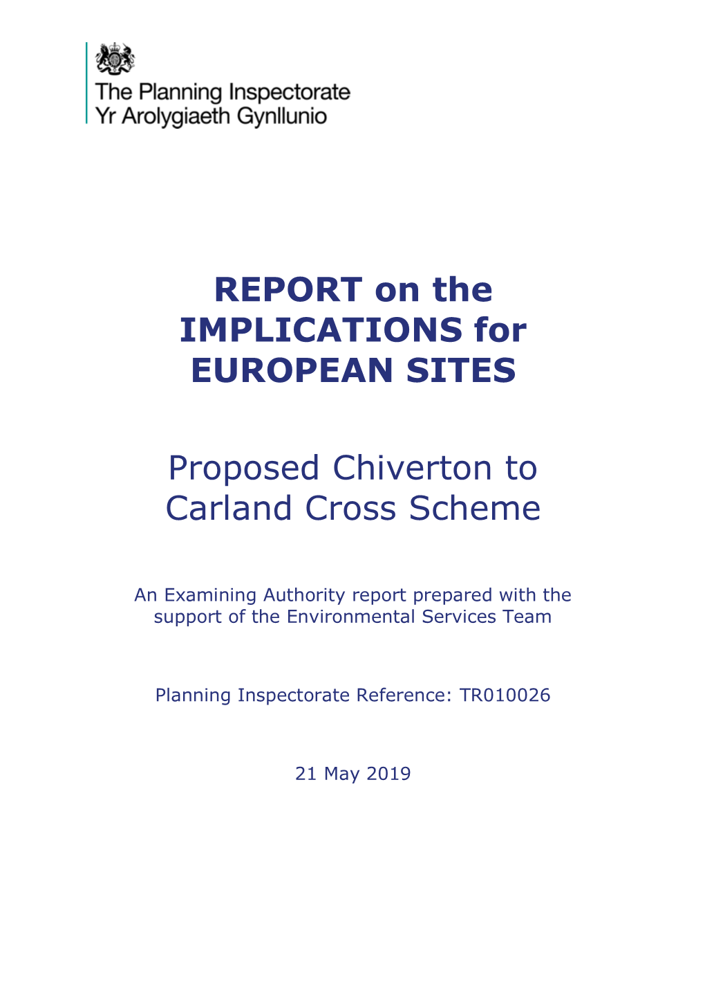 REPORT on the IMPLICATIONS for EUROPEAN SITES