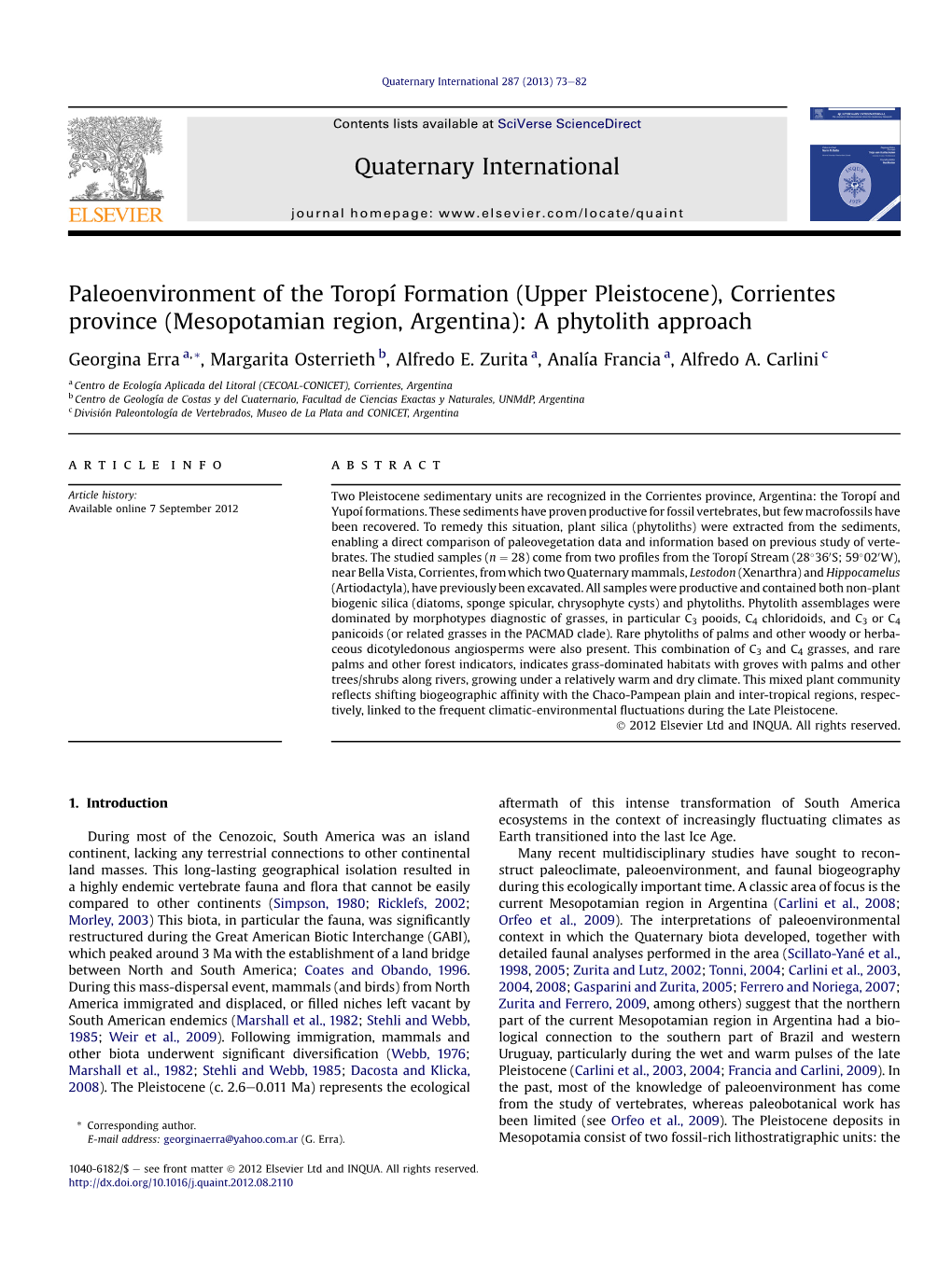 Corrientes Province (Mesopotamian Region, Argentina): a Phytolith Approach