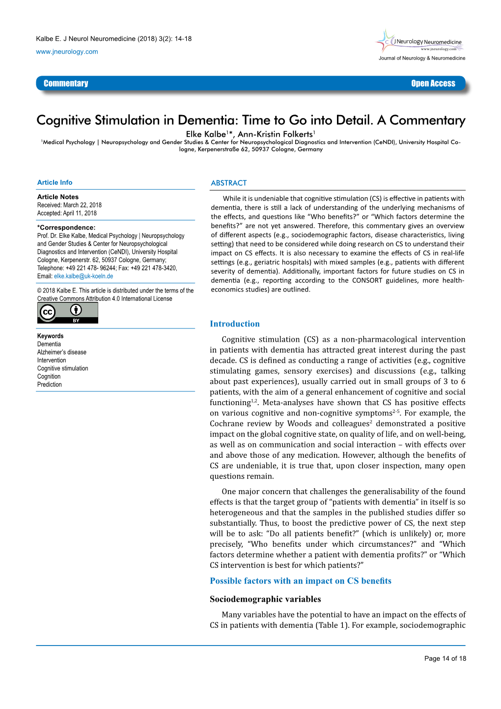 Cognitive Stimulation in Dementia: Time to Go Into Detail