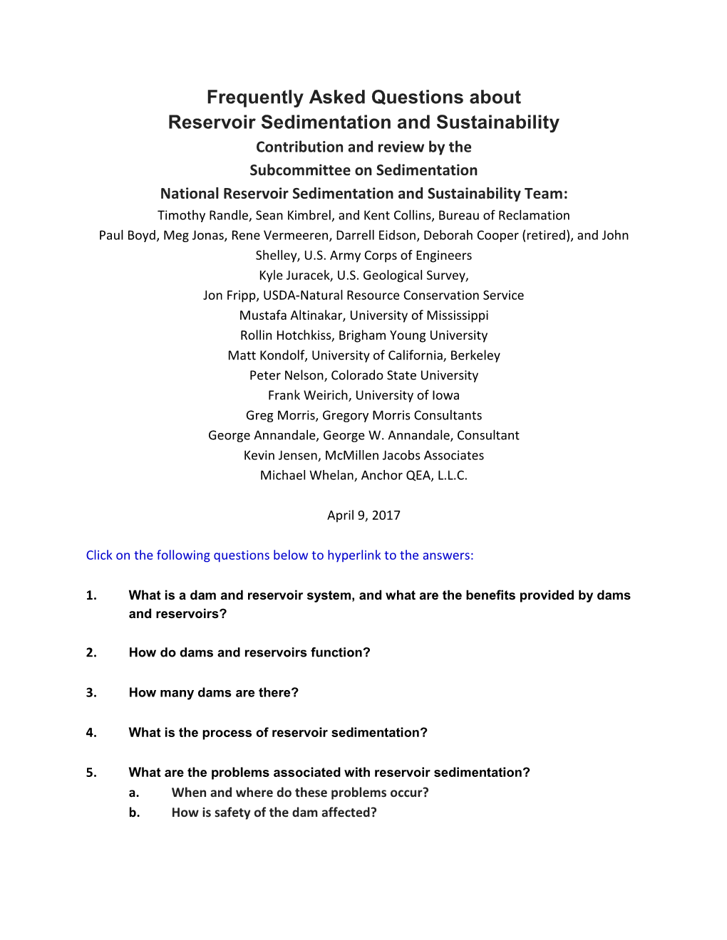 Frequently Asked Questions About Reservoir Sedimentation And