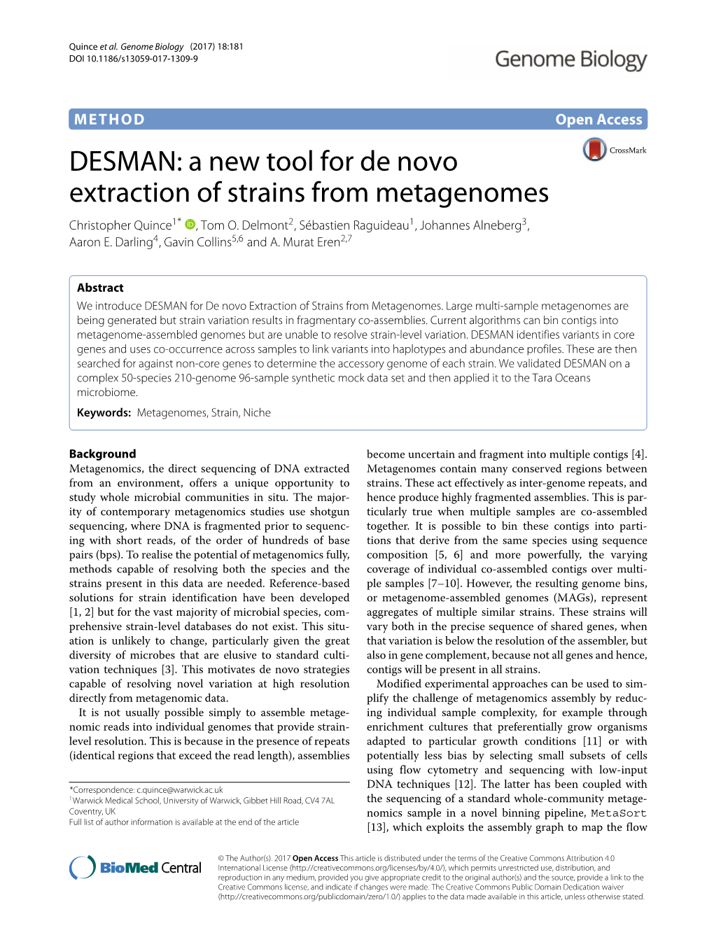 A New Tool for De Novo Extraction of Strains from Metagenomes Christopher Quince1* , Tom O