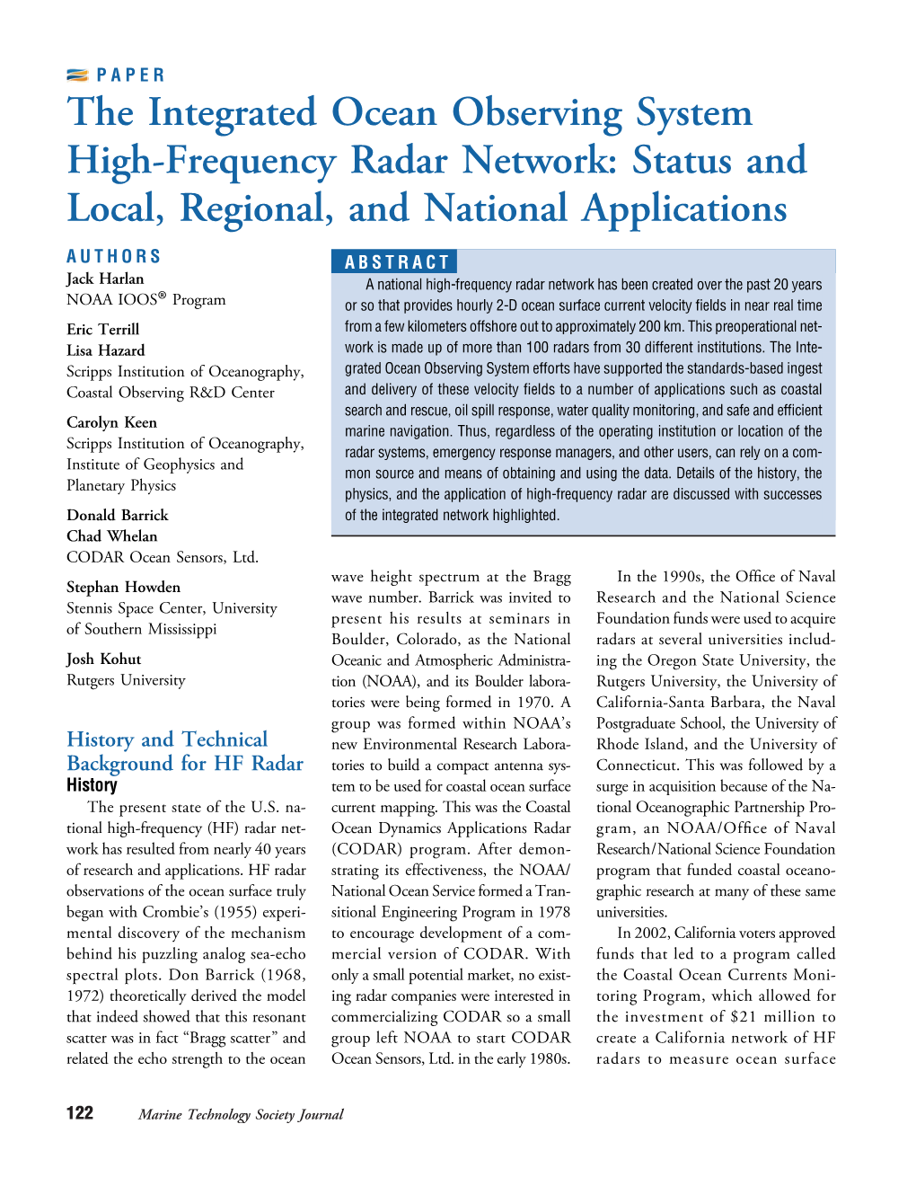 The Integrated Ocean Observing System High-Frequency Radar Network: Status and Local, Regional, and National Applications