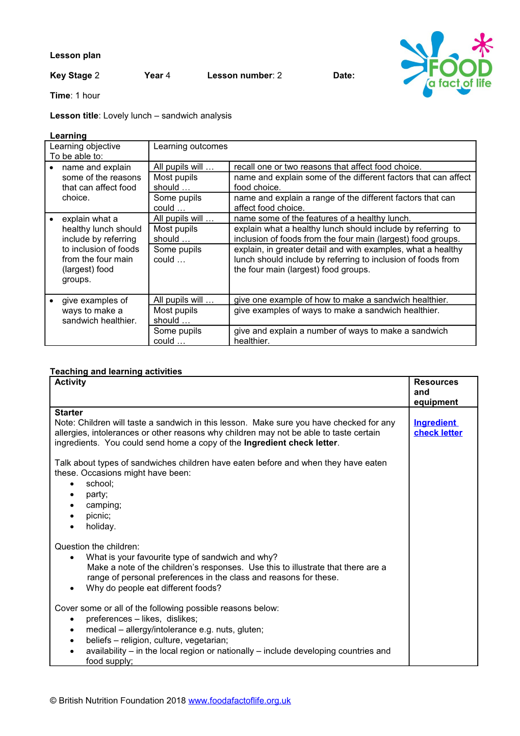 Key Stage 2 Year 4 Lesson Number: 2 Date s1