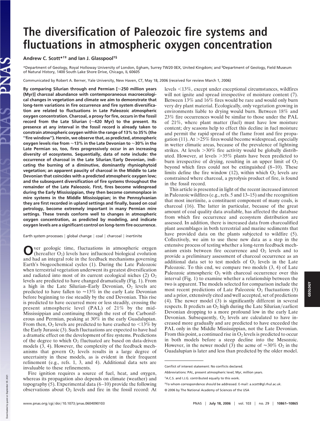 The Diversification of Paleozoic Fire Systems and Fluctuations in Atmospheric Oxygen Concentration