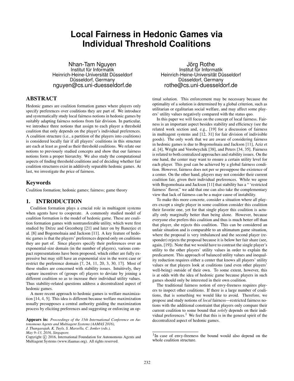 Local Fairness in Hedonic Games Via Individual Threshold Coalitions