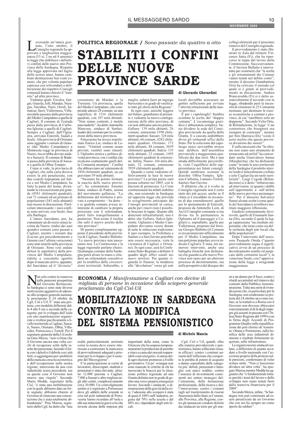 Stabiliti I Confini Delle Nuove Province Sarde