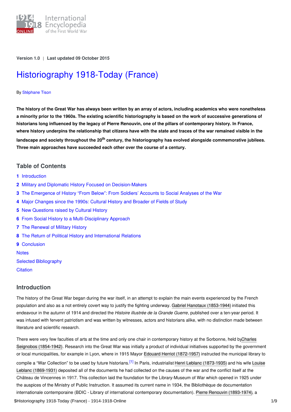 Historiography 1918-Today (France)