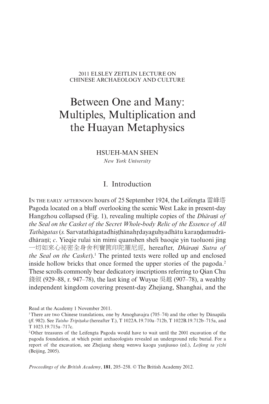 Between One and Many: Multiples, Multiplication and the Huayan Metaphysics