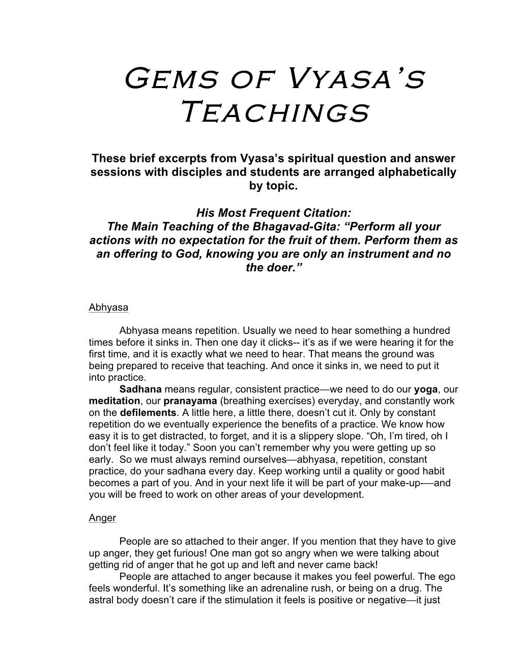 Gems of Vyasa's Teachings