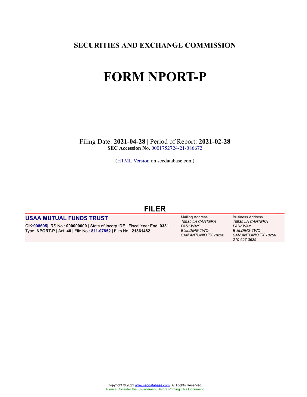 USAA MUTUAL FUNDS TRUST Form NPORT-P