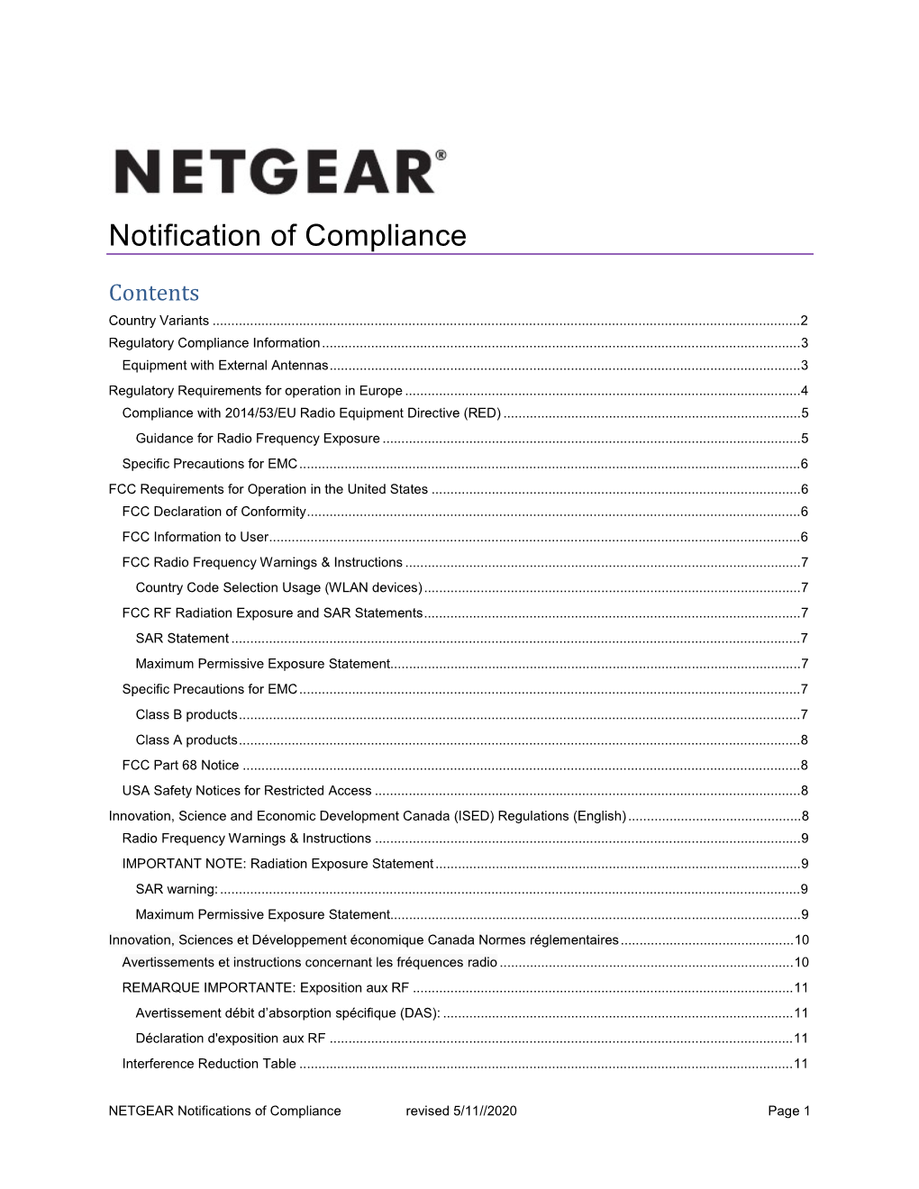 NETGEAR Notifications of Compliance Revised 5/11//2020 Page 1 Japan Notices VCCI