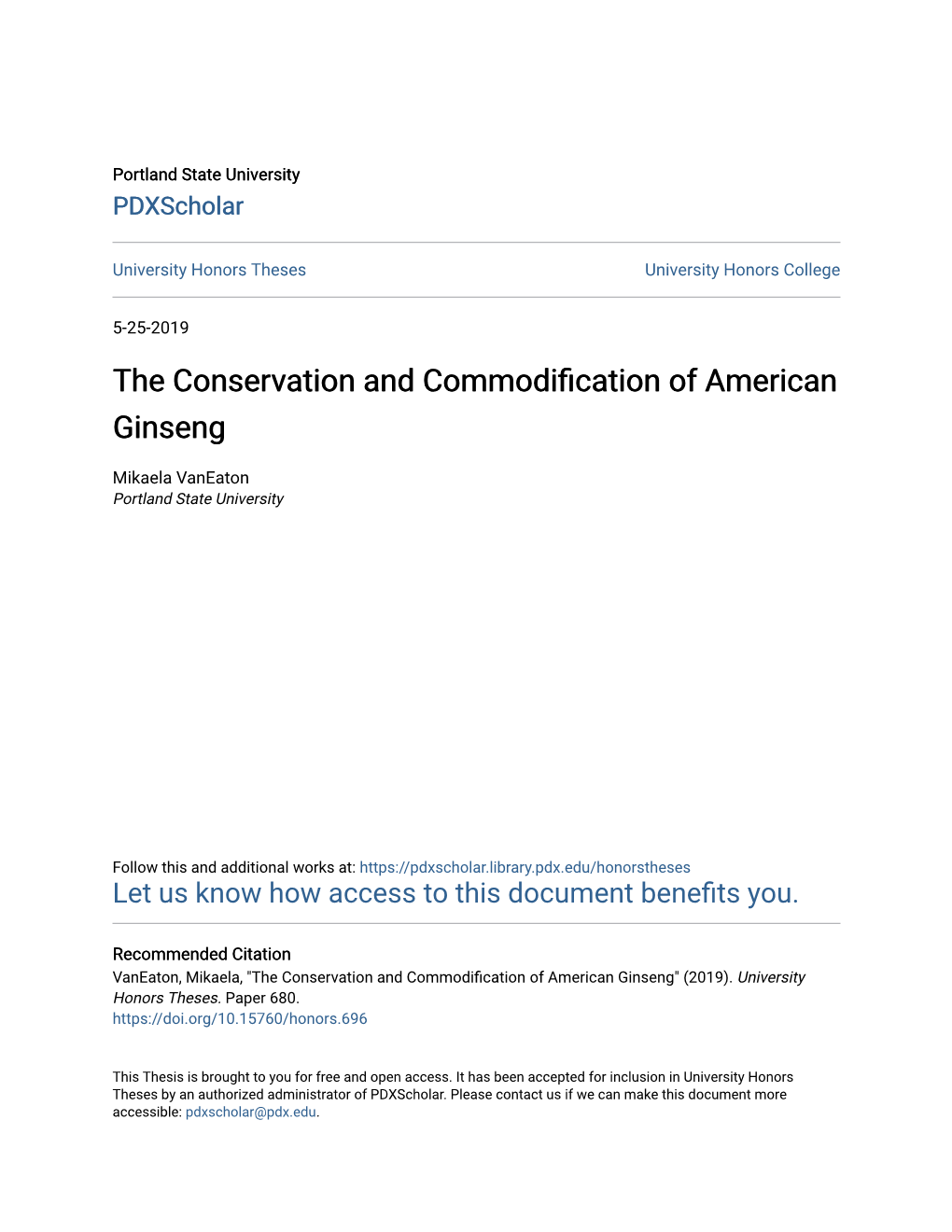 The Conservation and Commodification of American Ginseng