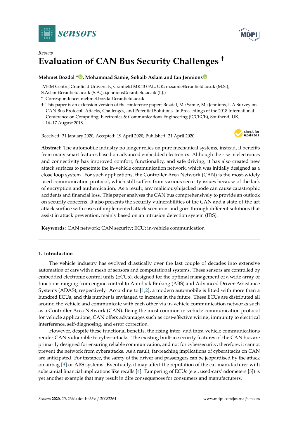 Evaluation of CAN Bus Security Challenges