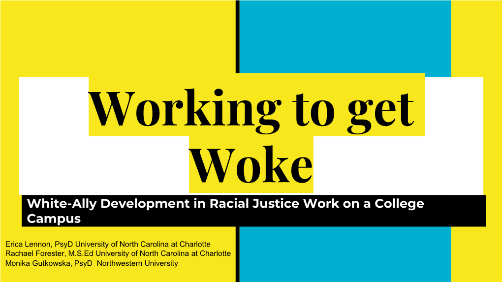 Working to Get Woke White-Ally Development in Racial Justice Work on a College Campus