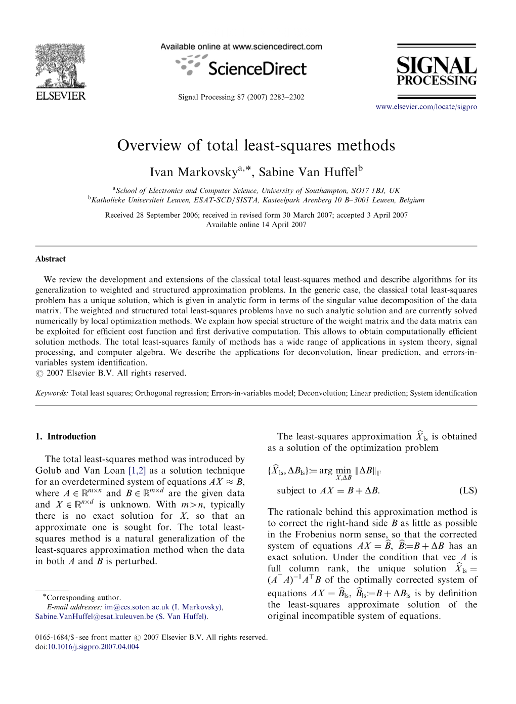 Overview of Total Least-Squares Methods