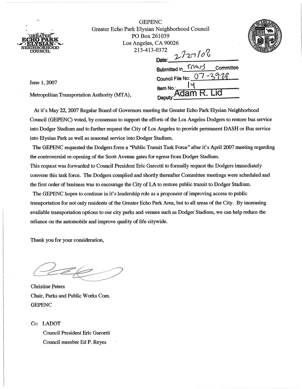 Njlnsi 1O 6 Date:.A- ^ Submitted in Committee Council File No: June 1,2007 Item No