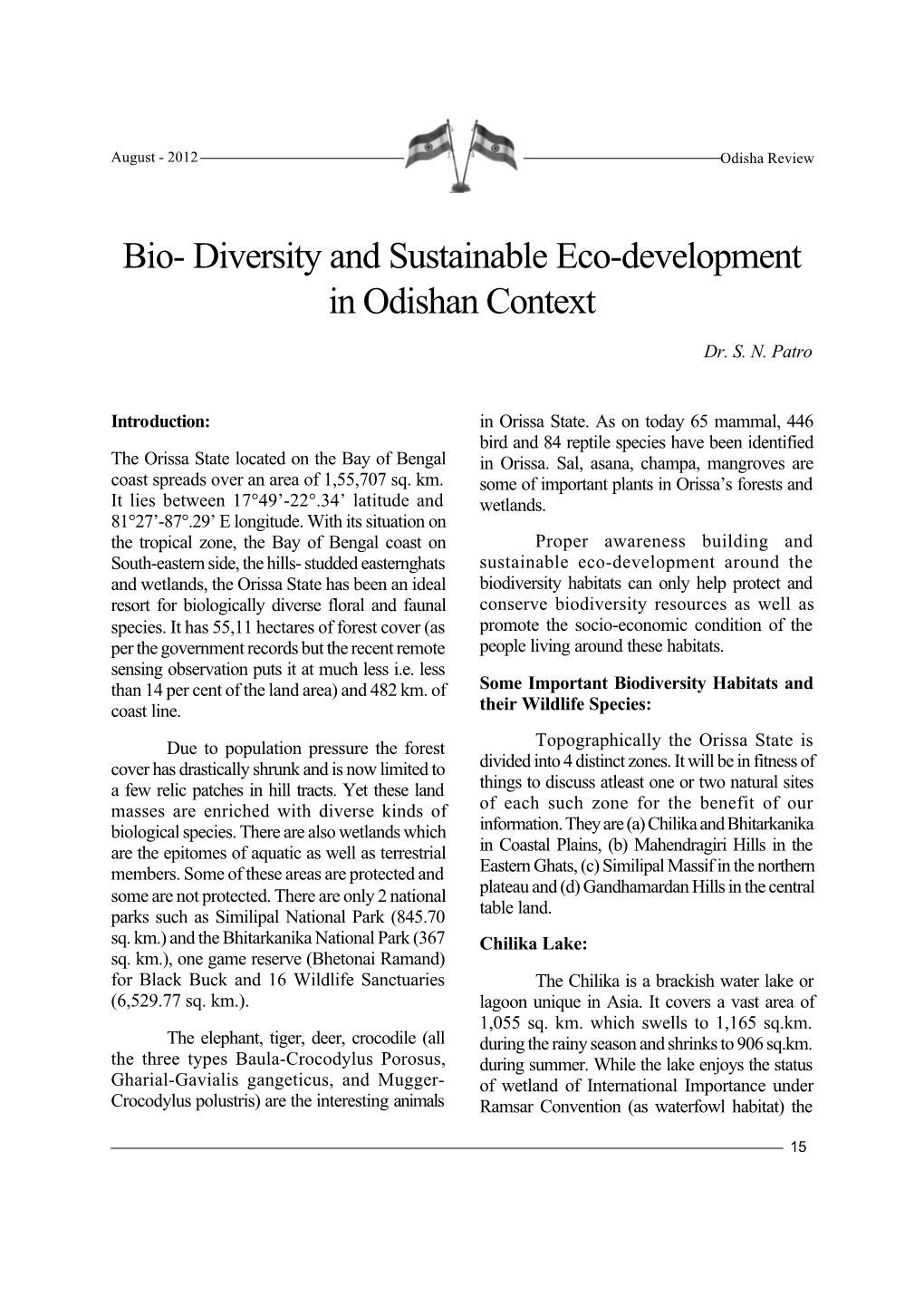 Bio- Diversity and Sustainable Eco-Development in Odishan Context