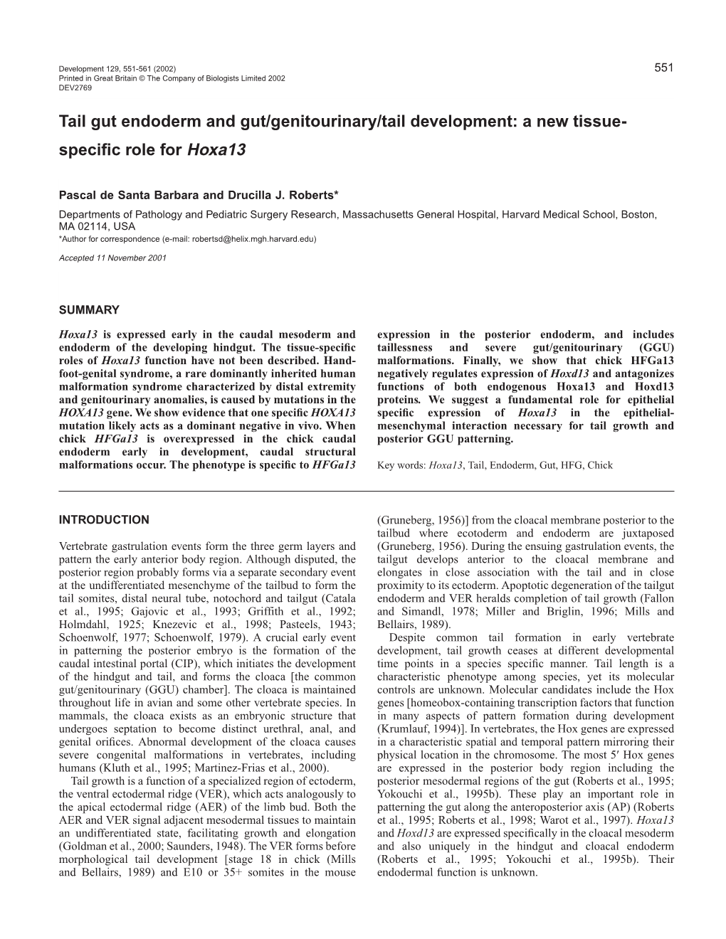 Endodermal Role for Hoxa13 553