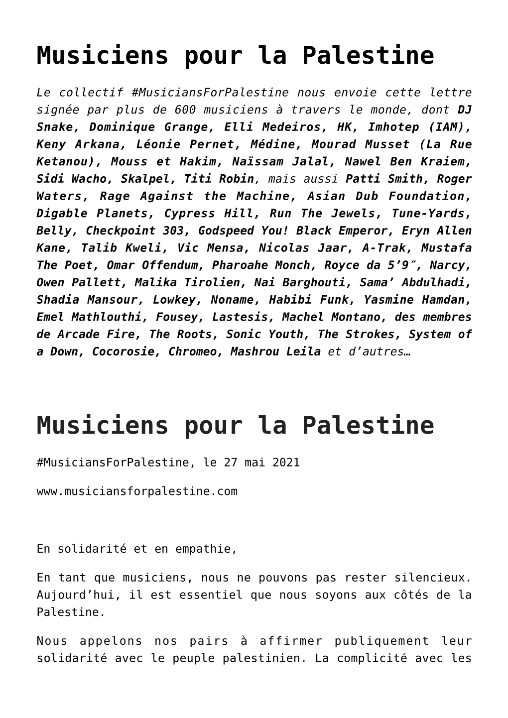 Musiciens Pour La Palestine