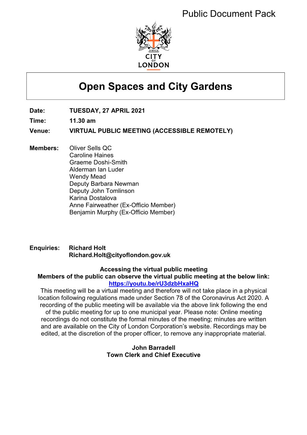 Agenda Document for Open Spaces and City Gardens, 27/04/2021 11:30