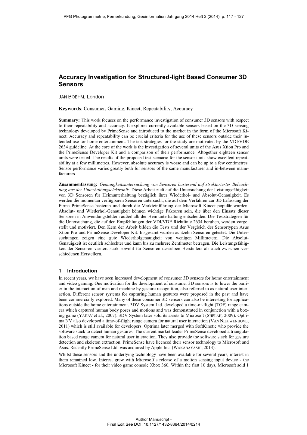 Accuracy Investigation for Structured-Light Based Consumer 3D Sensors