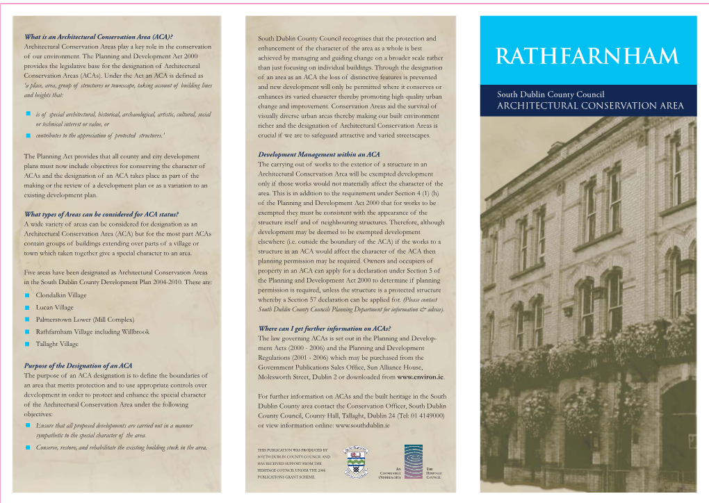 RATHFARNHAM Provides the Legislative Base for the Designation of Architectural Than Just Focusing on Individual Buildings