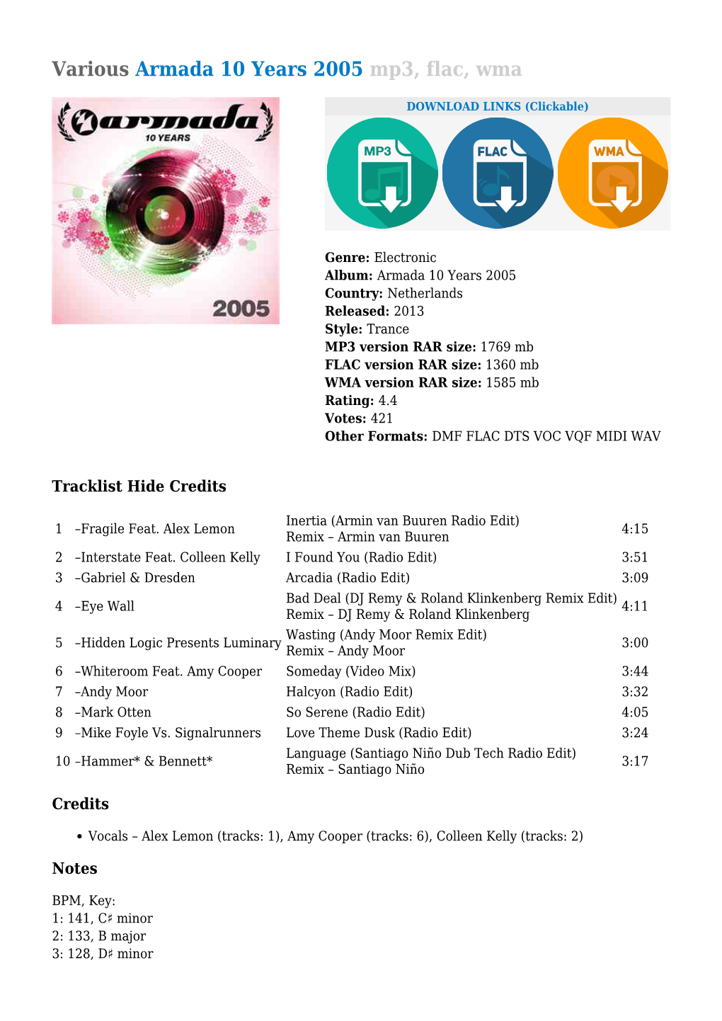 Various Armada 10 Years 2005 Mp3, Flac, Wma